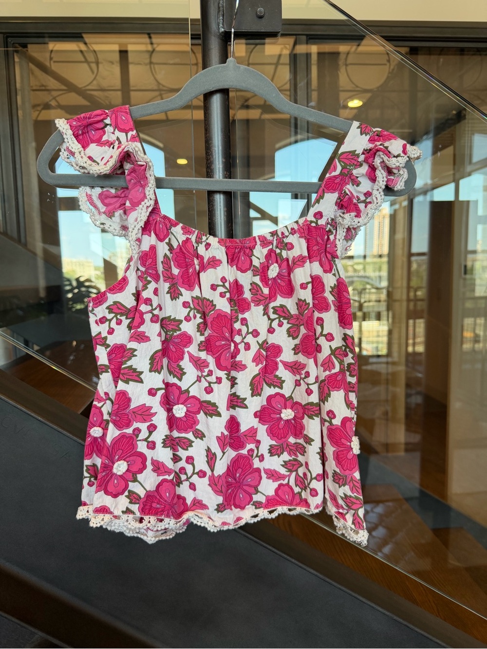 Jennifer & Grace - Pink Floral Feminine Ruffle Top